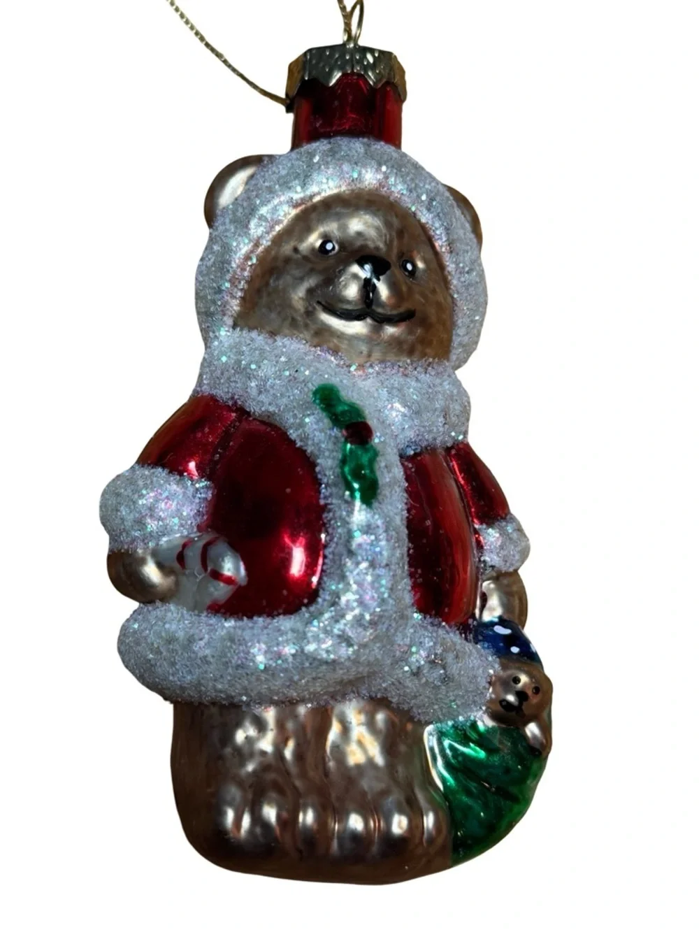 Festive Red Bear Ornament with Sparkle Trim - Unbranded